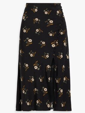 Veronica Beard Franconia Silk Floral Midi Skirt Size 4 Black Button Front